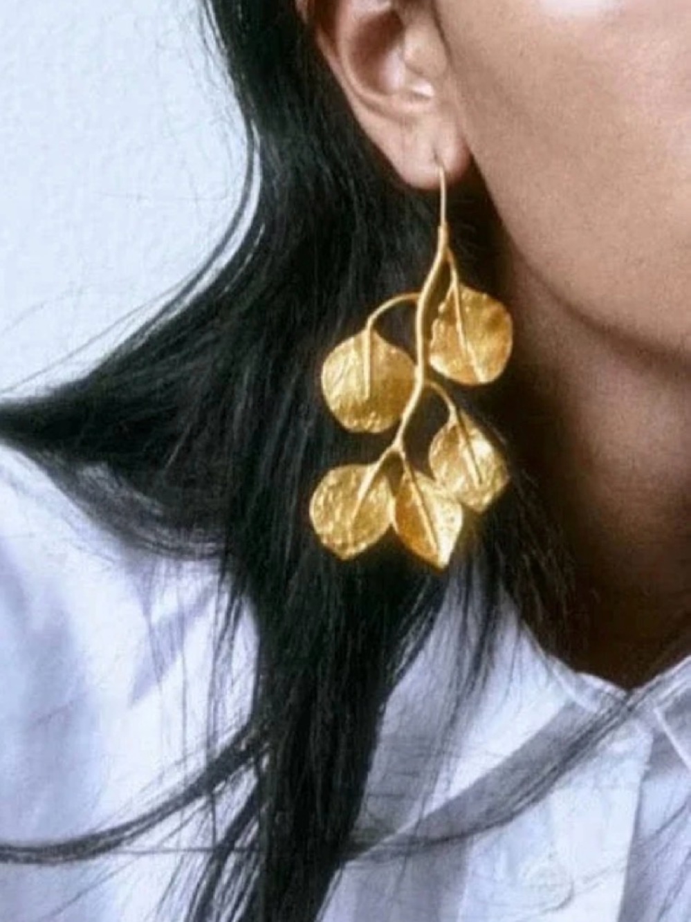 ZARA Gold Leaf Branch Drop Earrings
